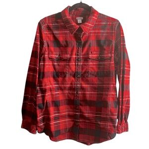 2017 Carhartt Red Black Plaid Thick Cotton Button Down Shirt size Large L
